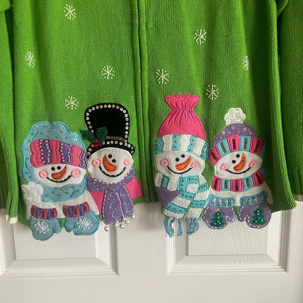 Green Snowman Cardigan Sweater